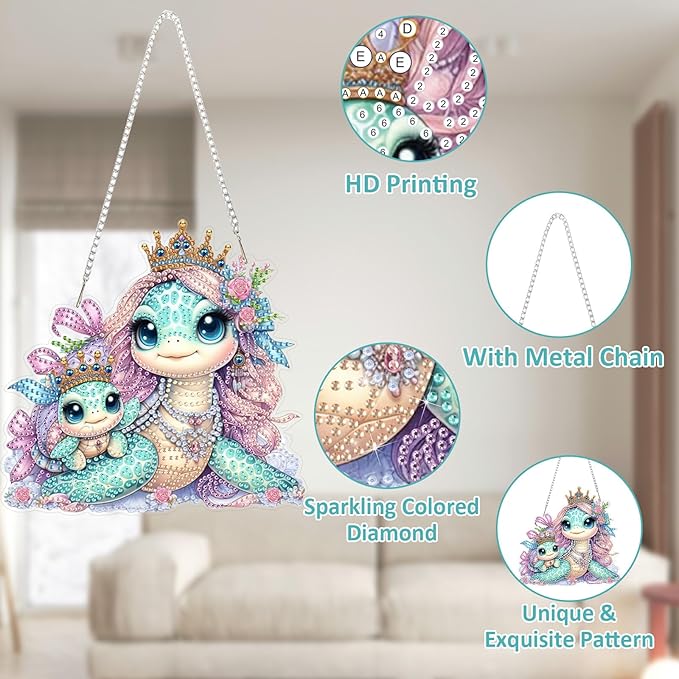 SENQAO Turtle Diamond Art Hanging Kit for Adult, Special Shaped Rhinestone, DIY Acrylic 5D Diamond Art Painting Window Pendants Home Garden Wall Hanging Kits Hanging Ornament
