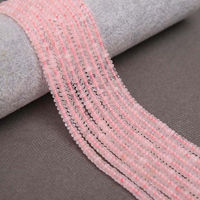 2 Strands (300PCs) Natural Pink Quartz Rondelle Beads, 2 * 4mm Gemstone Loose Spacer Abacus Disk Beads for DIY Bracelet Necklace Earrings Jewelry Making, Craft Supplies Beading Kit