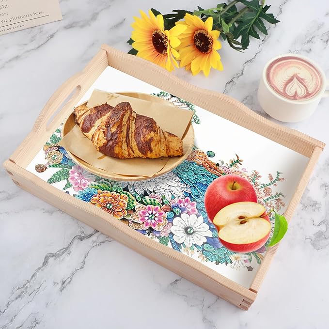 AiYuanzsh 5D Diamond Art Tray with Handle for Adults DIY Diamond Art Plate Kits Peacock Picture Diamond Art Painting Dinner Plate for Coffee Living Room Home Organizer Parties Family Gatherings