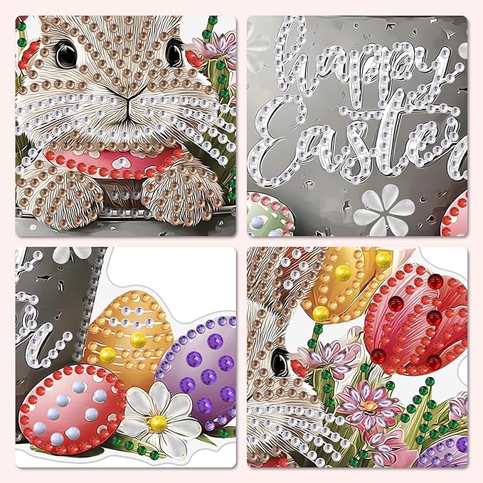 MXJSUA Diamond Art Hanging Kits for Adults Beginners, DIY Acrylic 5D Special Shaped Crystal Diamond Gem Art Painting Hanging Ornament for Home Wall Decor and Gift (Tulips Easter Bunny)