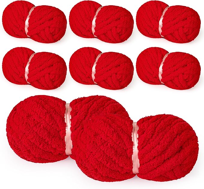 8 Packs Jumbo Chenille for Crocheting Knitting, Handcrafts & Blanket Yarn, Thick Velvet Plush Soft Yarn for Weaving Blankets