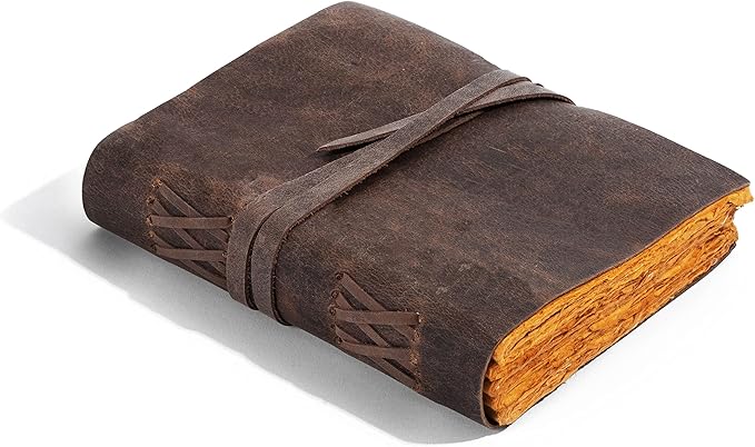 KomalC Handmade Leather Journal | Writing Notebook Diary | Bound Daily Notepad For Men & Women Unlined Paper Medium, Writing Pad for Artist, Sketch