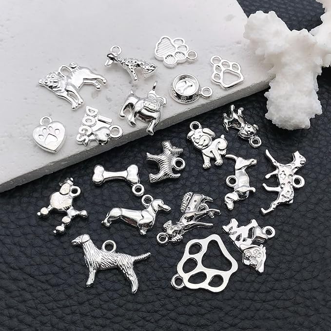 100pcs Craft Supplies Pet Dog Animals Charms Pendants for Crafting Jewelry Findings Making Accessory for DIY Necklace Bracelet (Bright Silver sn861)