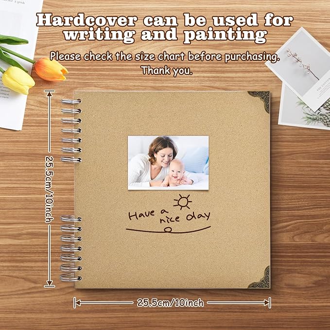 Scrapbook Album 10x10 Inch, Hardcover Kraft Paper Photo Album with 40 Sheets/80 Pages, Memory Book for Wedding, Anniversary, Christmas, Baby Shower, Ideal for Preserving Precious Moments