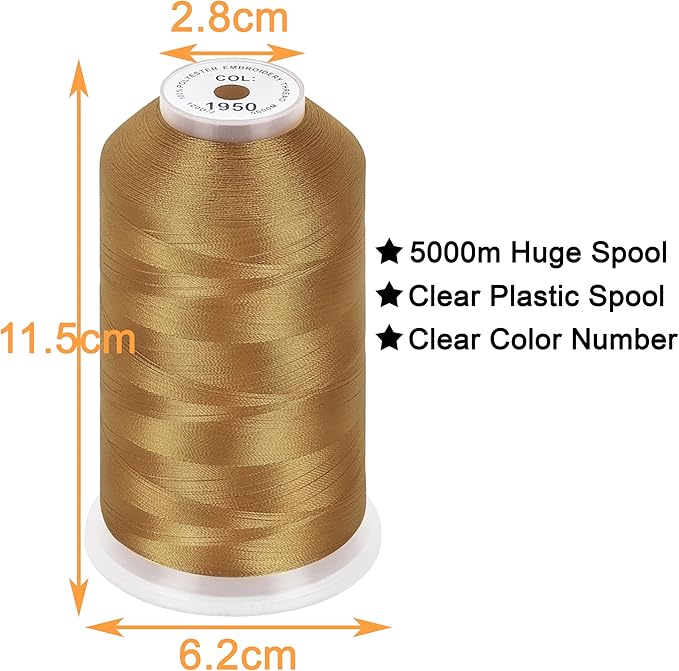 New brothread - Single Huge Spool 5000M Each Polyester Embroidery Machine Thread 40WT for Commercial and Domestic Machines - Christmas Gold