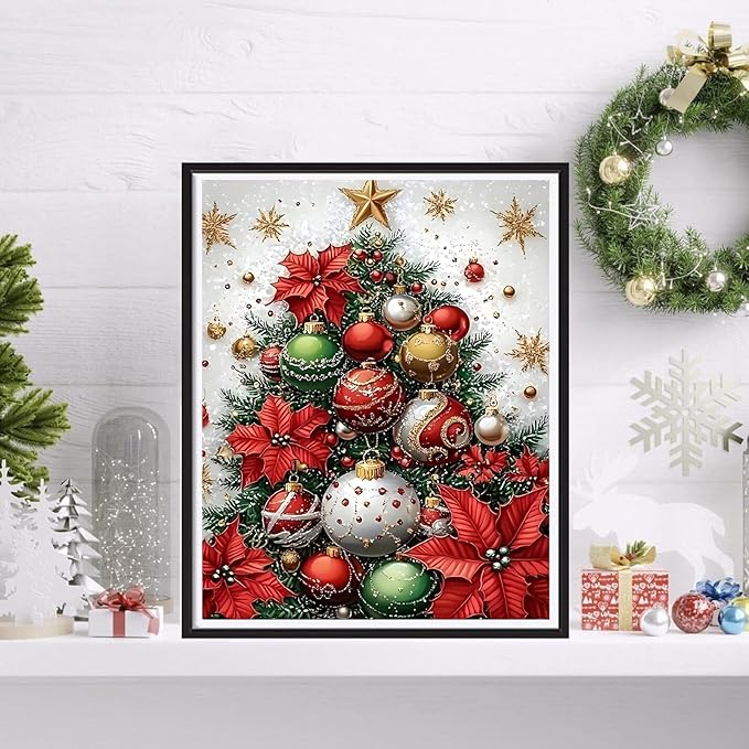Semneroy Christmas 5D Diamond Painting Kits for Adult,Xmas Tree Diamond Art Kits for Beginners,DIY Full Drill Winter Holiday Rhinestone Diamond Dots Gem Painting Art Craft Home Decor 12 x16 Inch