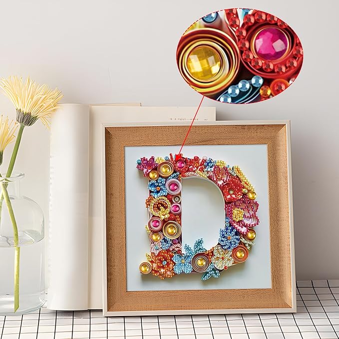 MVVMTOP Diamond Painting Kit, 5D DIY Letter D, Special Shape Crystal Artificial Diamond Art Partial Mosaic Handicraft for Beginners, Wall Decor Gift for Bedroom, Office, Living Room 6.7x6.7in