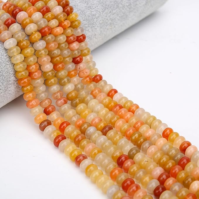 2 Strands (150PCs) Natural Golden Silk Jade Rondelle Beads, 5 * 8mm Gemstone Loose Spacer Abacus Disk Beads for DIY Bracelet Necklace Earrings Jewelry Making, Craft Supplies Beading Kit