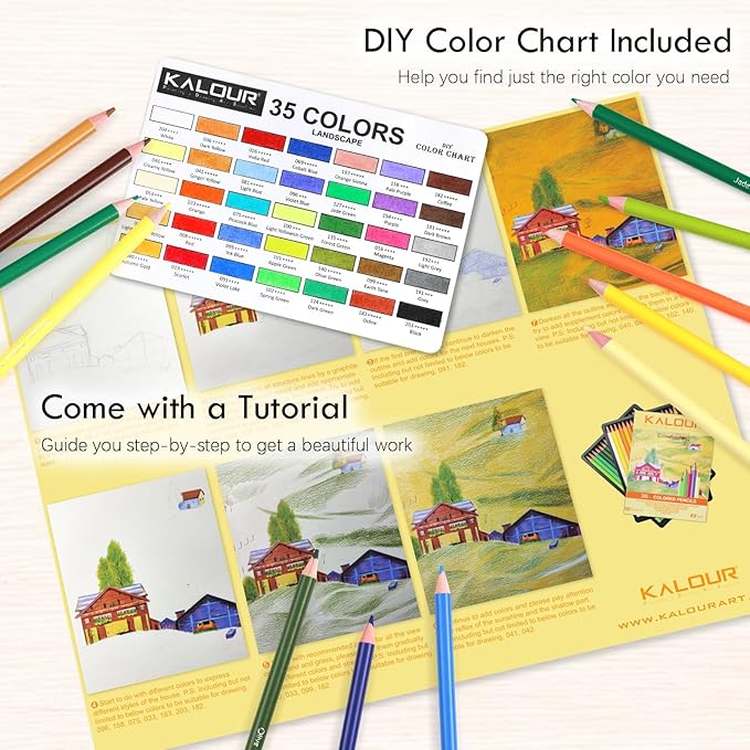 36-piece Yellow Landscape Colored Pencil Set, Pre-sharpened Wooden Colored Pencils for Adults Artists Beginners Coloring Books Drawing & Sketching