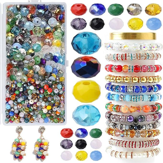 1000 Pcs Rondelle Faceted Glass Beads Crystal Glass Beads for Jewelry Making 4/6/8mm Faceted Briolette Rondelle Bead with Container for Earrings,Necklaces,DIY Beading Projects (Mix)