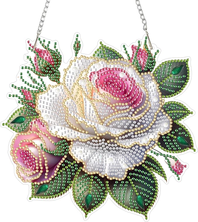 ZeeLionArt Hanging Diamonds Art kit for Adult,Roses Pendant Diamonds Painting Art Kit,7.8x7.5inch Acrylic Diamonds Painting Board Kit Ornament, Special Crystal Diamond Hanging Ornament
