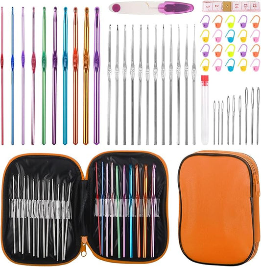 MECHEER Crochet Kit for Beginners, 54 Pack Crochet Hook Set Crochet Accessories, Ergonomic Knitting Kit with Storage Case, Crochet Needles, Hand Craft Knitting Accessories for Crocheters