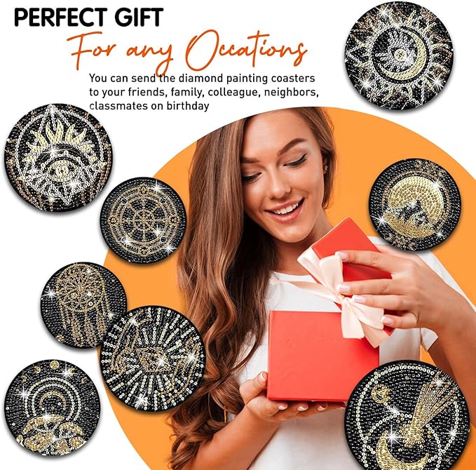 8 pcs Diamond Painting Coasters | Diamond Art Coasters | Tarot Diamond Art Painting | Perfect Art Craft Gift for Tarot Lover, Dad, Mom, Grandparents, Brother, Sister.