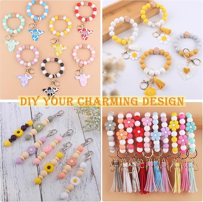 110 Pcs Silicone Focal Beads, EVERMARKET 15mm Silicone Beads for Keychain Making, Round Silicone Beads Bulk with Bottle, Rubber Loose Beads for Pens Crafts Necklace Bracelet Lanyard (Yellow)