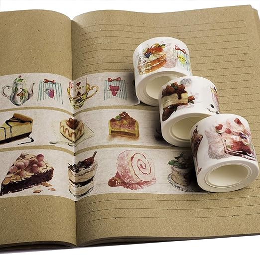 Navy Peony Sweet Dessert Wide Washi Tape Set (3pcs) | Cute Food Themed Japanese Decorations | for Crafts and Planners