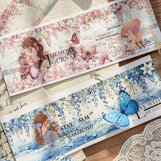 Washi Tape Stickers for Scrapbooking Supplies, 6 Rolls of Holographic Nature Seasons Ripples Themed Scrapbook Stickers for Journaling, Junk Journal Supplies, Planer (Flower)