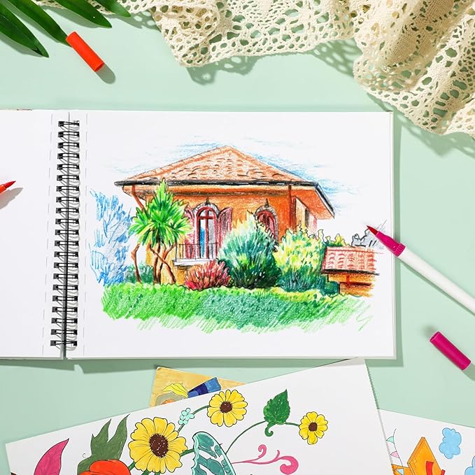50 Sheets Marker Paper Pad, 7.5×9.8 Inch Bleedproof Art Sketch Pad, 73lb/120gsm Drawing Paper Spiral Sketch Book, Alcohol Marker Paper Painting Coloring Paper for Beginners, Artists, Gift