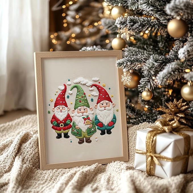 COCOMOX Christmas Embroidery Kit for Beginners, 3 Set Cross Stitch Kits for Adults Santa Claus Christmas Tree Patterns Handmade DIY Gift