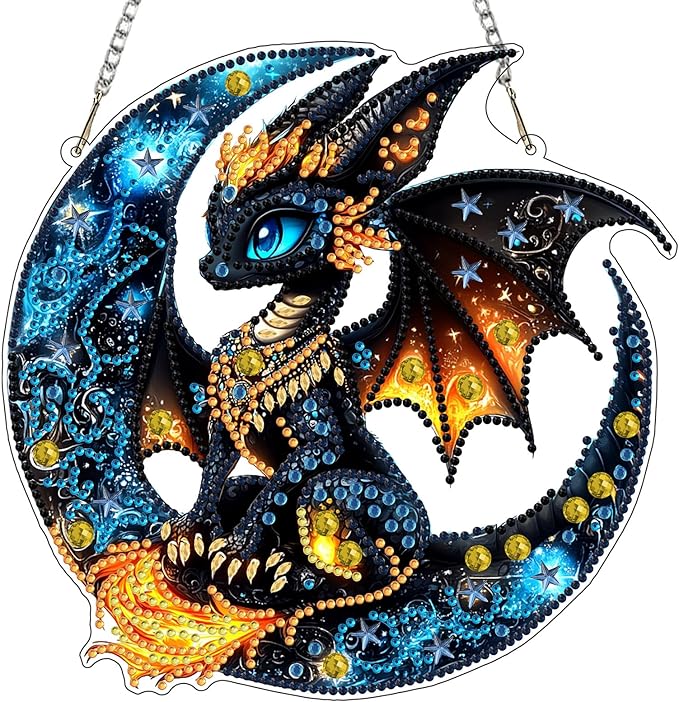 MXJSUA Dragon Special Shaped Hanging Diamond Painting Art Kits for Adults, Crystal Rhinestone Acrylic Gem Art Pendant Ornaments Kit for Home Decor and Gift 7.87 * 7.87 Inch