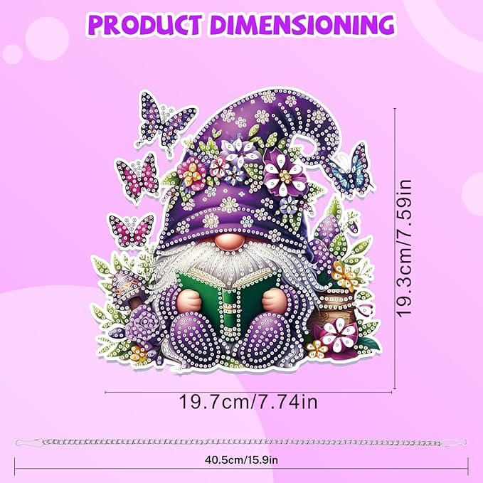 Bowetile Gnome Diamond Art Hanging Kits for Adults, 5D Special Shape Diamond Painting Flowers Pendant Kits, Gem Art Suncatchers Painting Window Ornament for Home Garden Wall Decor
