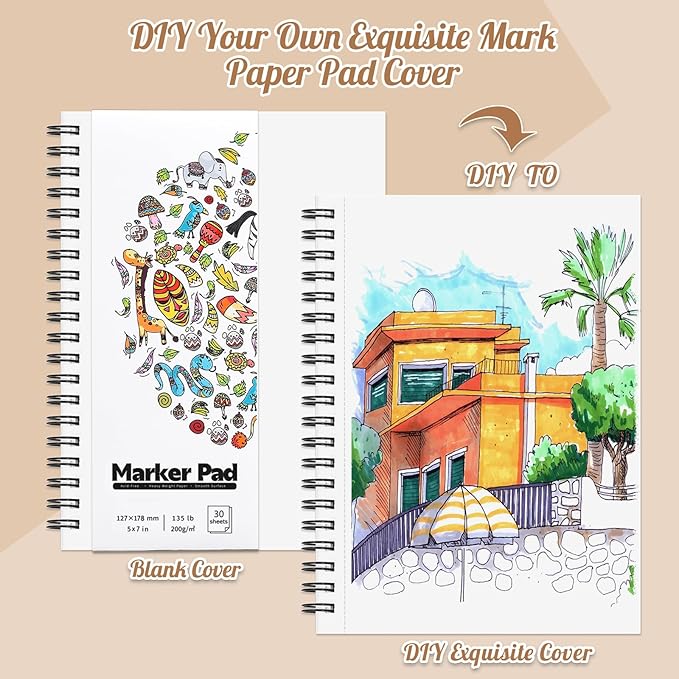 3 Pack Marker Paper Pad, 5×7in Double Sided Bleedproof Sketch Pad, 135lb/200gsm Art Spiral Sketchbook, Smooth Painting Coloring Alcohol Marker Paper for DIY, Ideal Gifts