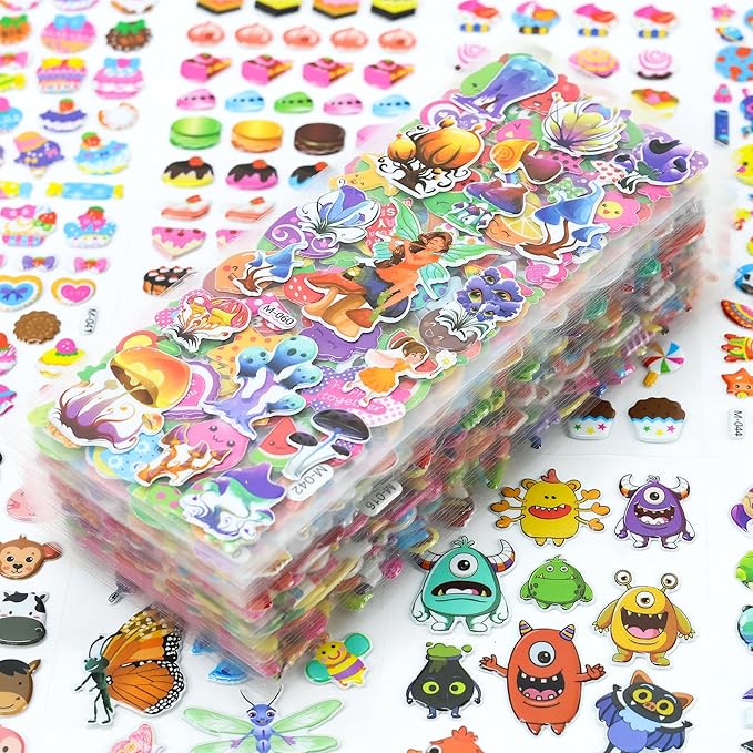sinceroduct stickers for kids 4000+, 3d puffy stickers for kids toddlers 80 different sheets variety pack for craft scrapbooking,boys girls teachers gifts, reward for students or children