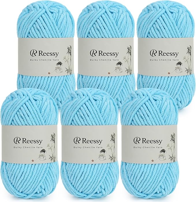 Bulky Chenille Yarn for Crocheting – 6 Pack of 50g/1.76oz Skeins, Pure Polyester, CYC #5 Bulky Weight – Ultra Soft Chenille Yarn Pack for Crafting Plush Toys, Blankets, Scarves(Sky Blue)