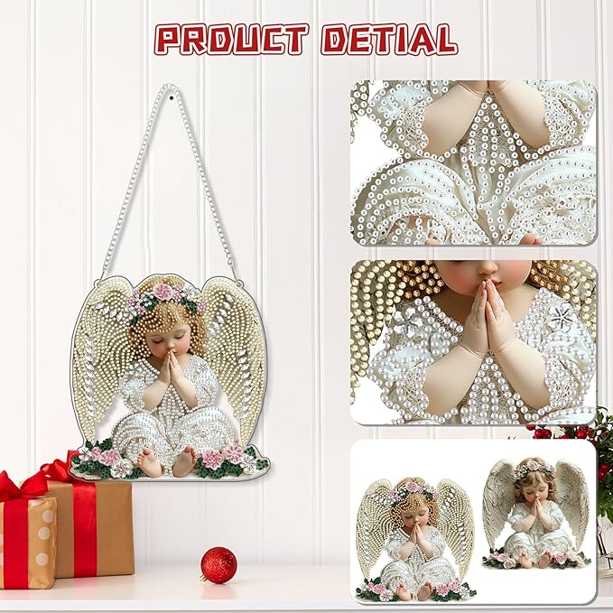 KEYIFA Diamond Painting Kit, DIY Little Angel Diamond Art for Adults, Diamonds Painting Pendant Special Shaped Rhinestone Window Hanging Ornaments Home Garden Wall Door Decoration, 20cm Width