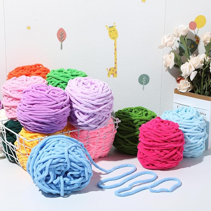 Timgle 32 Skeins Chunky Chenille Yarn for Crocheting, 1470 Yards Bulky Thick Fluffy Yarn Soft Velvet Plush Yarn for Hand Knitting Blanket Crafts Project (Stylish Color)