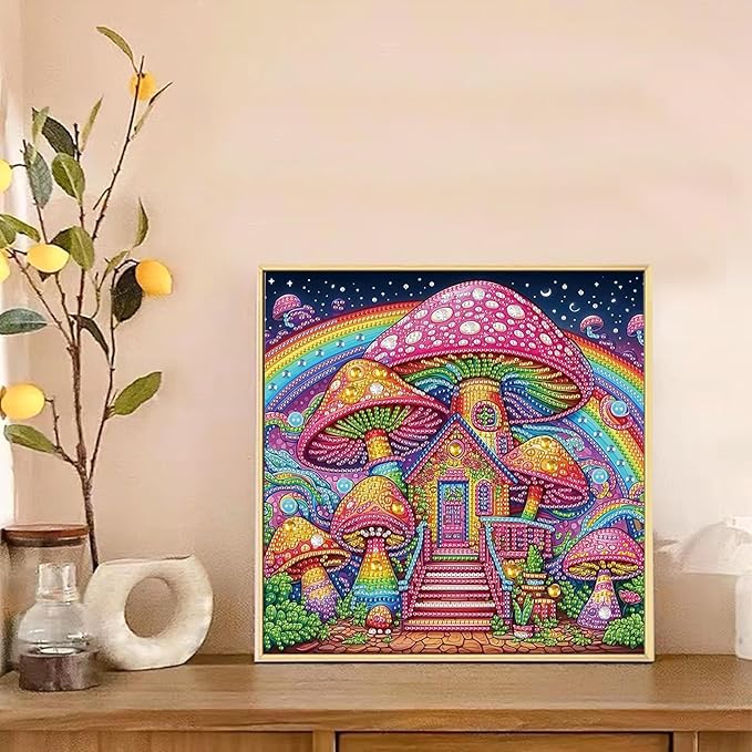 AiYuanzsh Mushroom House Diamond Art Painting Kits for Adults, 5D Special Shape Diamond Art Kits for Beginners, Crystal Rhinestones Diamond Art Painting for Home Wall Decoration Gift 12×12 inch