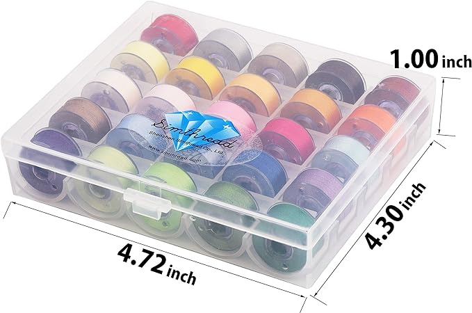Simthread 25pcs Assorted Colors Size A Class 15 (SA156) 60WT Prewound Bobbins Thread with Clear Storage Plastic Box Compatible with Brother Embroidery Thread Sewing Thread Machine DIY