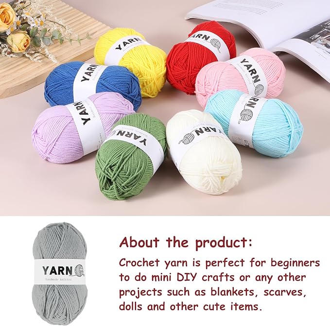 6Pcs Light Gray Acrylic Yarn 790 Yard 4 Ply Soft Crochet Yarns Sport Weight Yarn,[for DIY Crocheting Knitting Craft Blankets Hats]-300g
