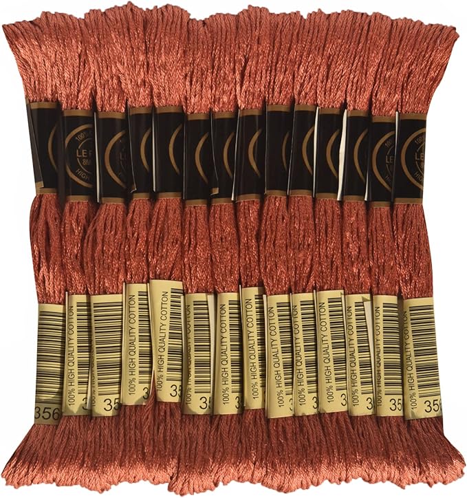 LE PAON Embroidery Floss, 14-Pack Six Strands 100% Long Staple Cotton Embroidery Thread, 8.7-Yard，Color Number：356, Medium Terra Cotta