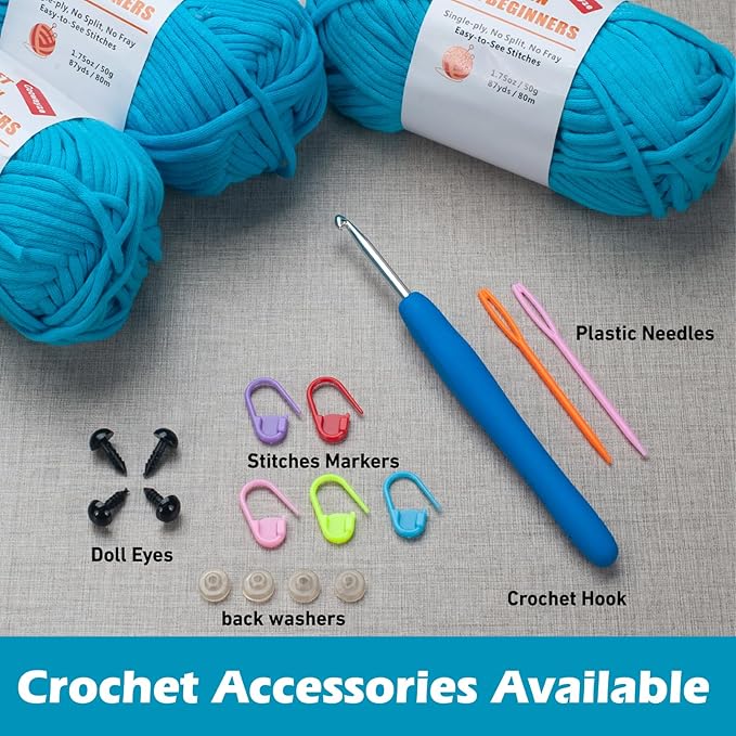 Beginner Crochet Yarn for Crocheting & Knitting, Cotton Yarn for Crochet Amigurumi, 3 Pack×1.8 oz Yarn with Easy-to-See Stitches and No Split, Worsted Medium # 4, Cotton-Nylon Blend