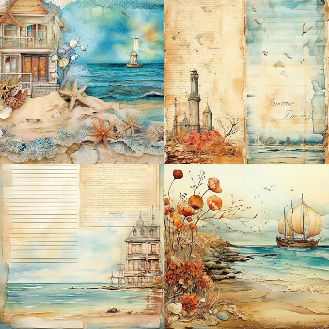 YASMEN Beach Pattern Scrapbook Paper Pad, 6x6 Single-Sided Cardstock Paper Pads for Card Making, Journals, Planner, DIY Envelopes, Greeting Cards, Decorative Art Craft -24 Sheets