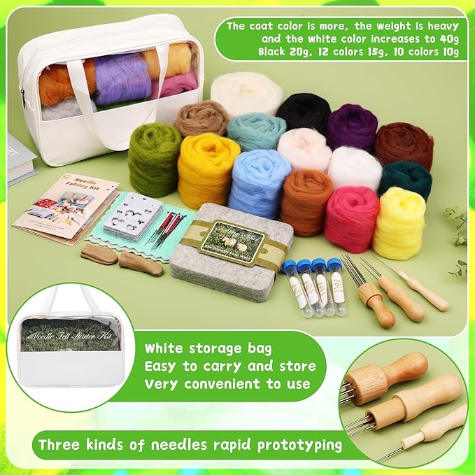 Mayboos Needle Felting Kit, 24 Colors Wool Roving Set, Felting Needles with Felting Tool and Foam Mat Needle Felting Kits for Beginners Adult DIY Arts and Craft