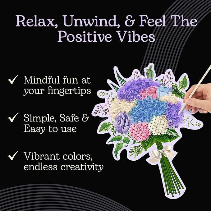Unwynd Poke Art Hydrangea Flower Bouquet, Mess-Free Arts and Crafts for Adults, Teen Craft Kits, Thoughtful Easter Gifts for Women and Men