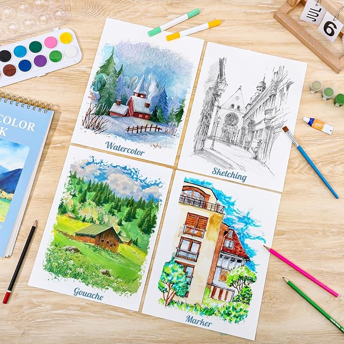 35 Sheets Watercolor Paper Pad 9x12 Inch, 140 lb/300 GSM Cold Press Water Color Paper Spiral Bound Watercolor Sketchbook Easter Gifts for Art Painting, Journal, Drawing, Mixed Media