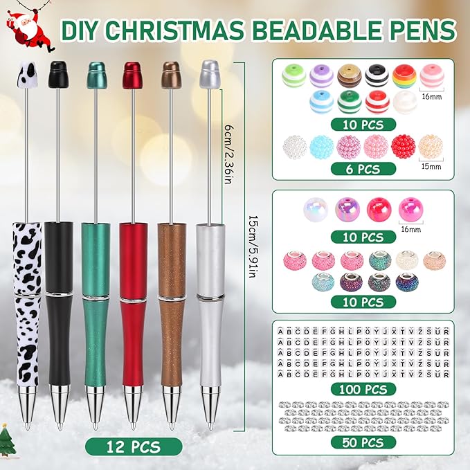 Zifengcer 192Pieces DIY Beaded Pens Kit - Beads beadable Supplies Bulk Diamond Art Pen,Beads for pens Making kit