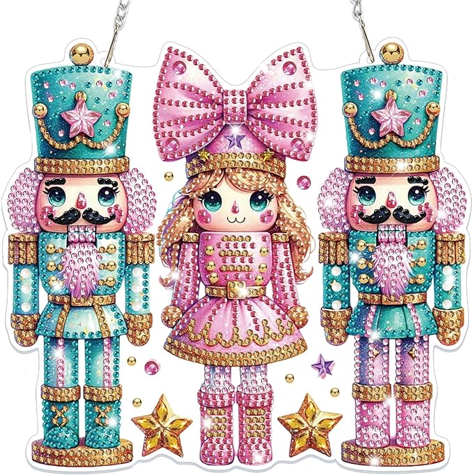 Bowetile Christmas Diamond Art Hanging Kits for Adults, Diamond Art Suncatchers Nutcracker, 5D Special Shape Diamond Painting Pendant Window Ornament Christmas Gifts for Home Door Wall Decor