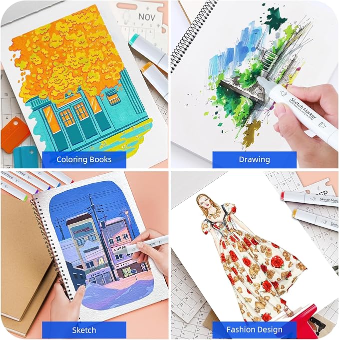80 color liquor base mark, double pointed (chisel and fine) permanent painting mark, suitable for adult coloring books, sketches, illustrations, with transparent box