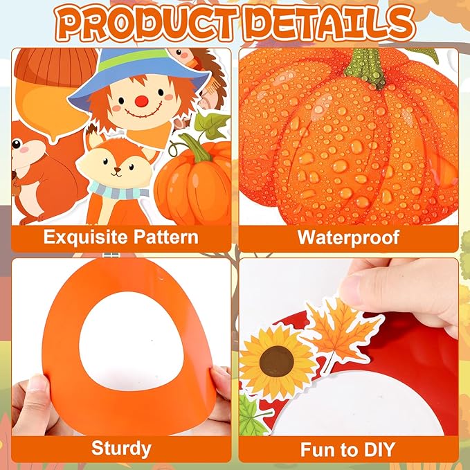 36 Sets Fall Animal Wreath Craft Kits DIY Autumn Scarecrow Pumpkins Paper Wreath Hanging Ornaments Make Your Own Thanksgiving Paper Art Craft with Stickers for School Home Party Decor Activities
