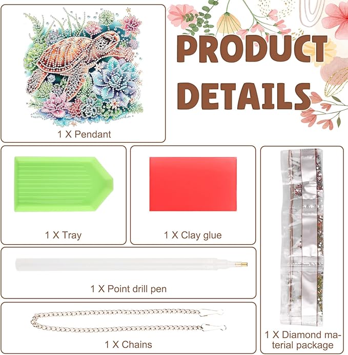 DOMROM Sea Turtle Diamond Art Hanging Kits for Adults Beginner, Special Shaped Crystal Diamond Painting Turtle Pendant, DIY Diamond Art Suncatchers Animal for Home Garden Wall Decor Gift