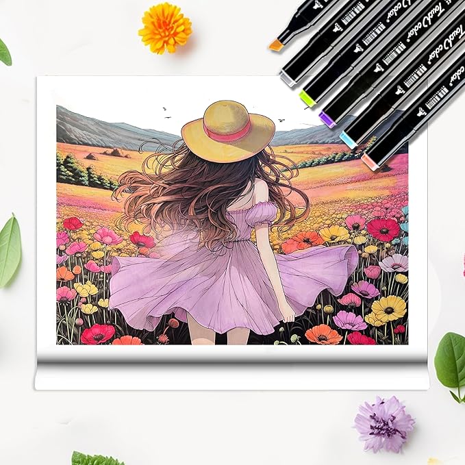 VKYE Coloring Book - Anime Girls Character Adult Coloring Book for Woman & Adults, Markers Recommended, Thick Paper, Intricated Pattern & Details, Spiral Bound, Imagination, Anxiety and Depression