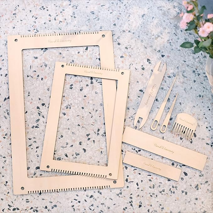 HAND U JOURNEY Rectangle Weaving Loom Kit – 2 Sets (11"x16.5" & 7.8"x11.7") with Weaving Needles and Tools, Beginner-Friendly DIY Weaving Craft Kit for Adults