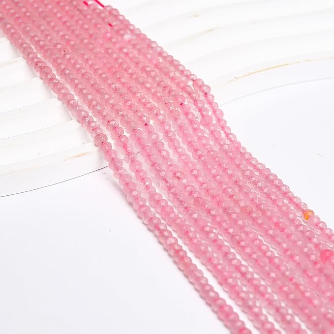2 Strands Colored Pink Quartz Jade Beads for Jewerly Making, 3 * 4mm Faceted Rondelle Gemstone Crystal Beads for DIY Bracelet Necklace Crafts