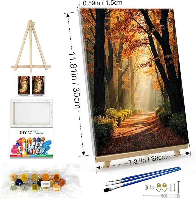 JOOZ Paint by Numbers Kit for Adults with Frame Forest Paint by Number with Easel Autumn Landscape Adult Paint by Number Kits Framed Canvas Tree Oil Painting Kits for Gift Home Wall Decor 8x12 Inch