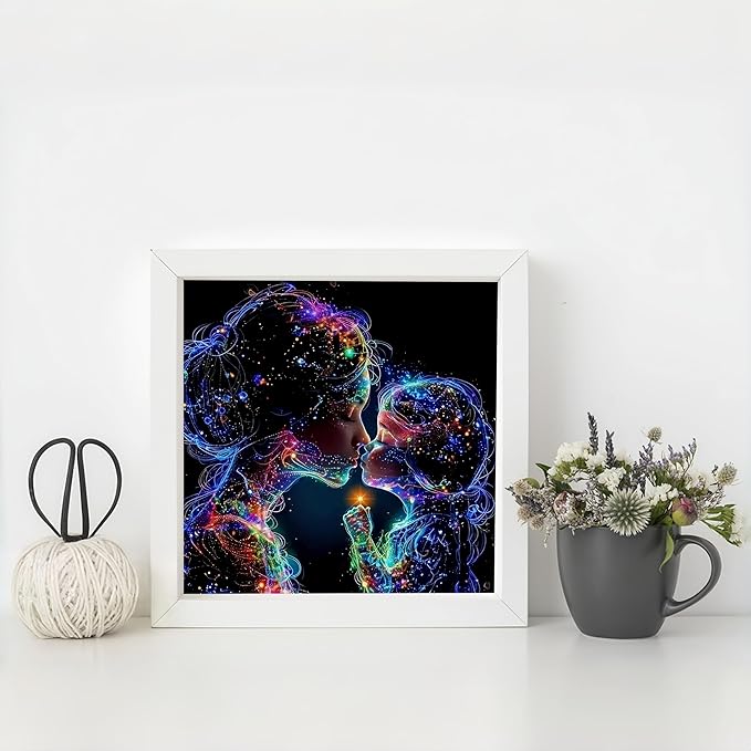 Diamond Art Kits for Adults Family Affection, DIY 5D Diamond Painting Kit for Beginners, Mom Daughter Full Round Drill Gem Art Dots for Adults, Diamond Dots Paintings Crafts Home Wall Decor 14X14 Inch