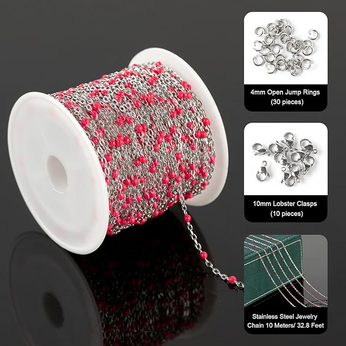 UMAOKANG 10 Meters Stainless Steel Chain Roll Enamel Beads Chain for Jewelry Making Cable Necklace Chain Women Necklace Bracelet DIY Jewelry Supplies Findings