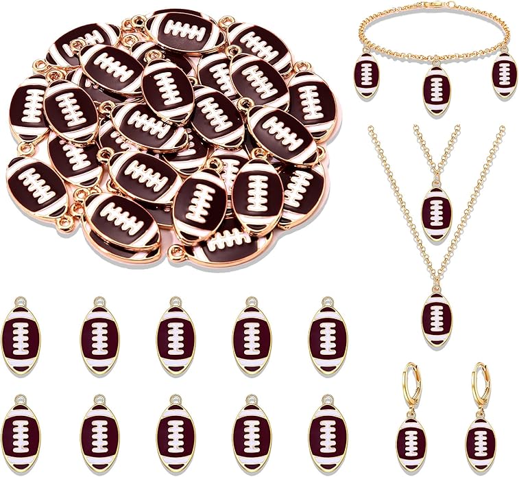 NVENF 30PCS Football Charms for Jewelry Making, Enamel Football Charms for Bracelet Necklace Earrings Making, Red Black White Blue Purple Orange Game Day Football Charm Bulk